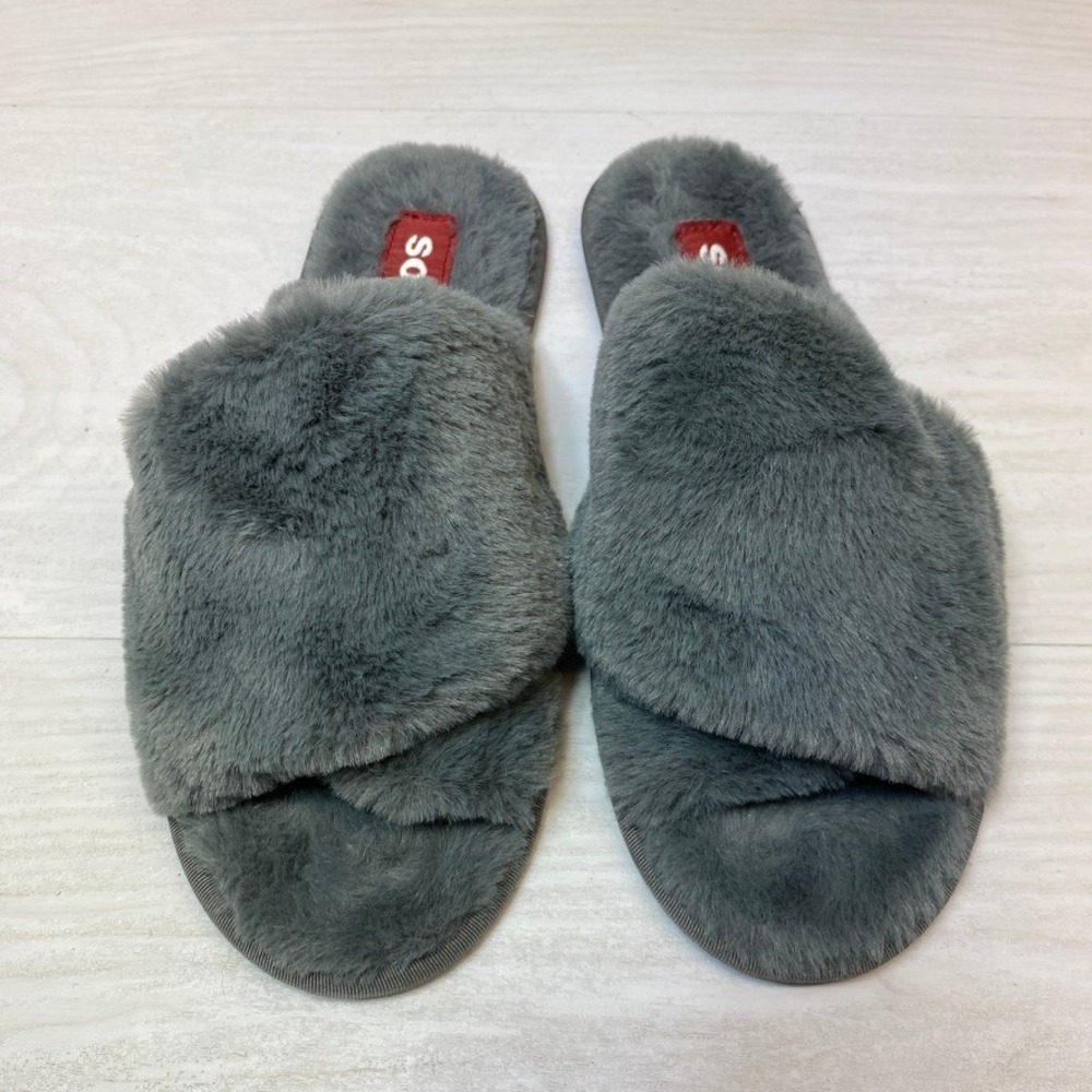 Sorel Womens 9 Go Mail Run Slippers Slide Faux Fur Grey NL3724-052 Cozy Indoor